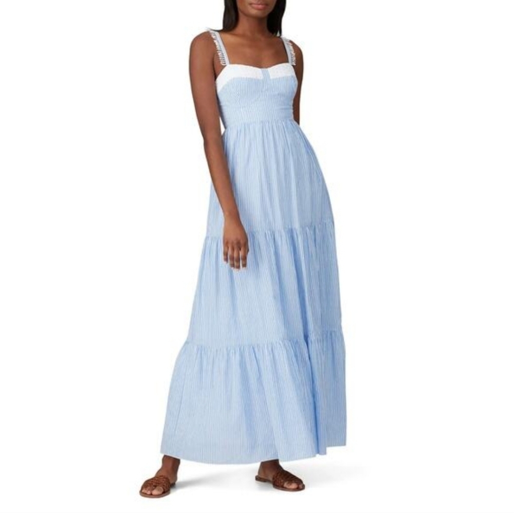 Lilly Pulitzer Jasmyn Maxi Dress Strappy Pin Stripe Eyelet Cotton  Size 6